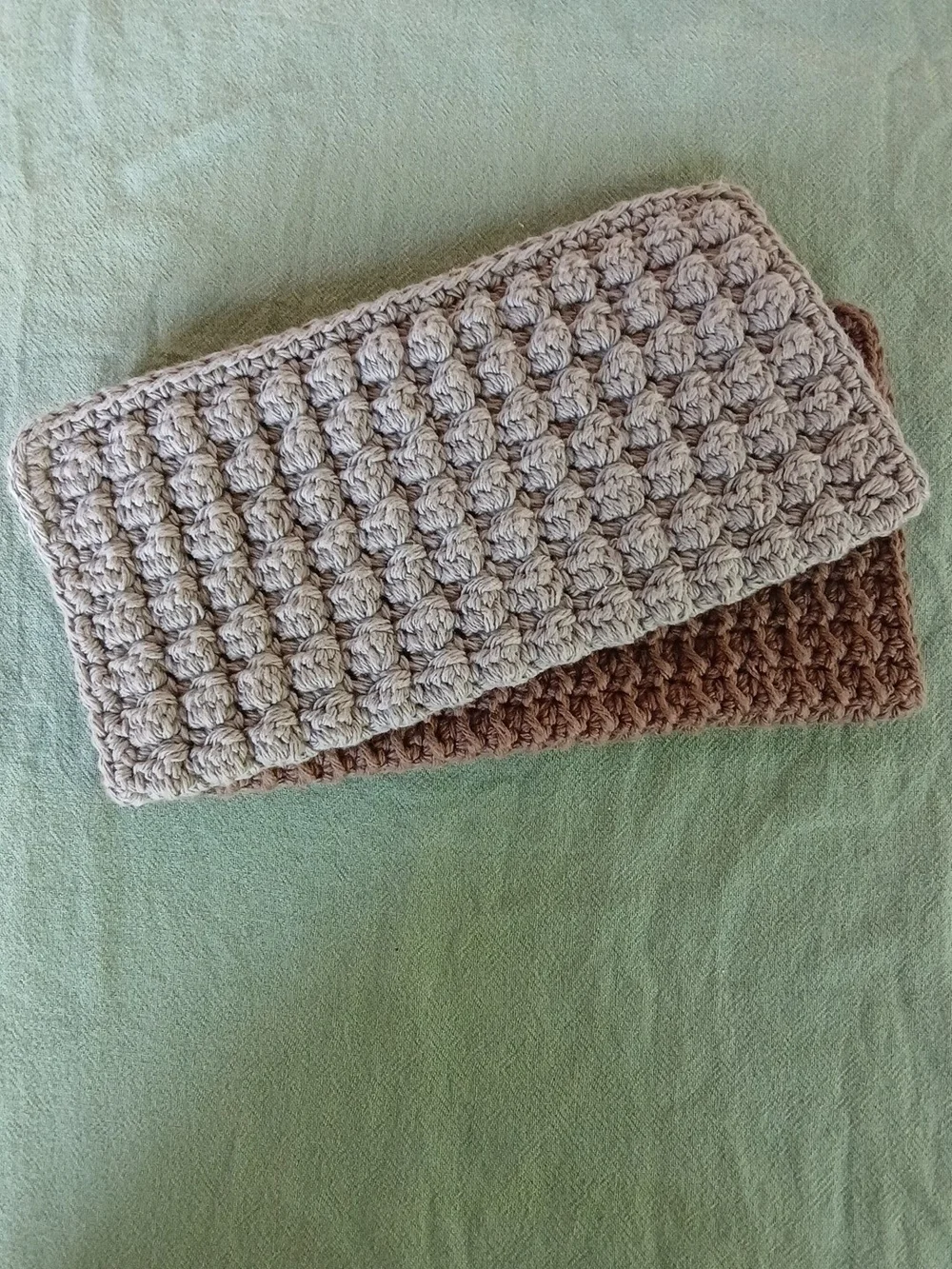 Hand Made Crochet Wash Cloths - Brown And Grey